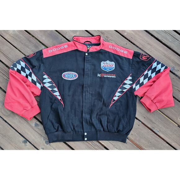 Vintage NHRA Drag Racing Dodge Motorsports ESSEX Jacket Mens XL Lucas Oil Check - Picture 1 of 7